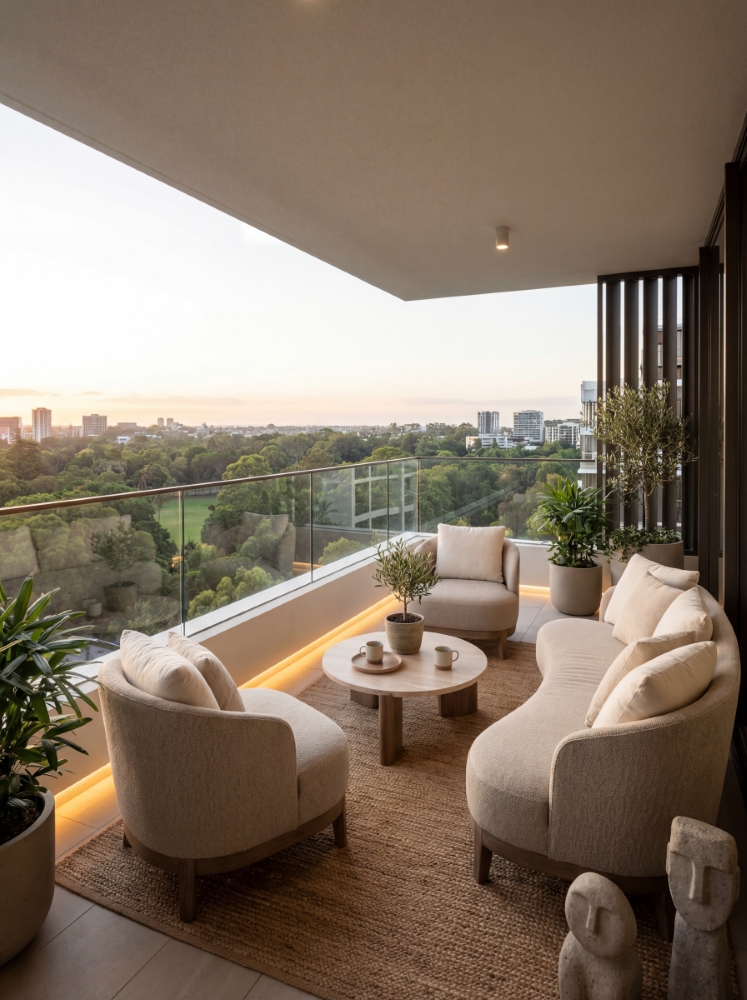 Luxury balcony at dusk